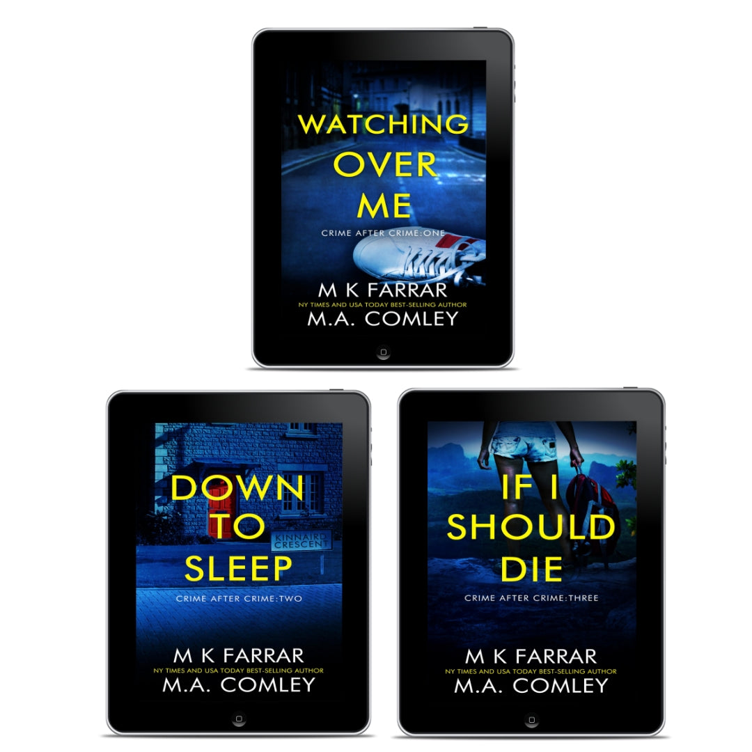 Ebook covers for Watching Over Me, Down to Sleep, and If I Should Die